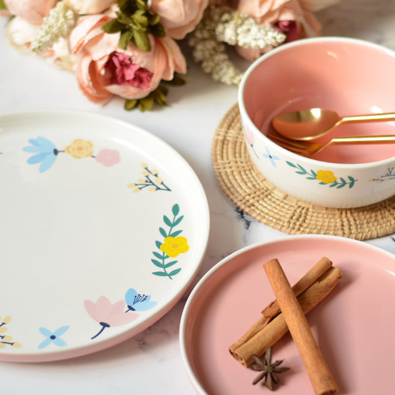 Pink Floral Plates - Serving plate, snack plate, ceramic dinner plates| Plates for dining table & home decor