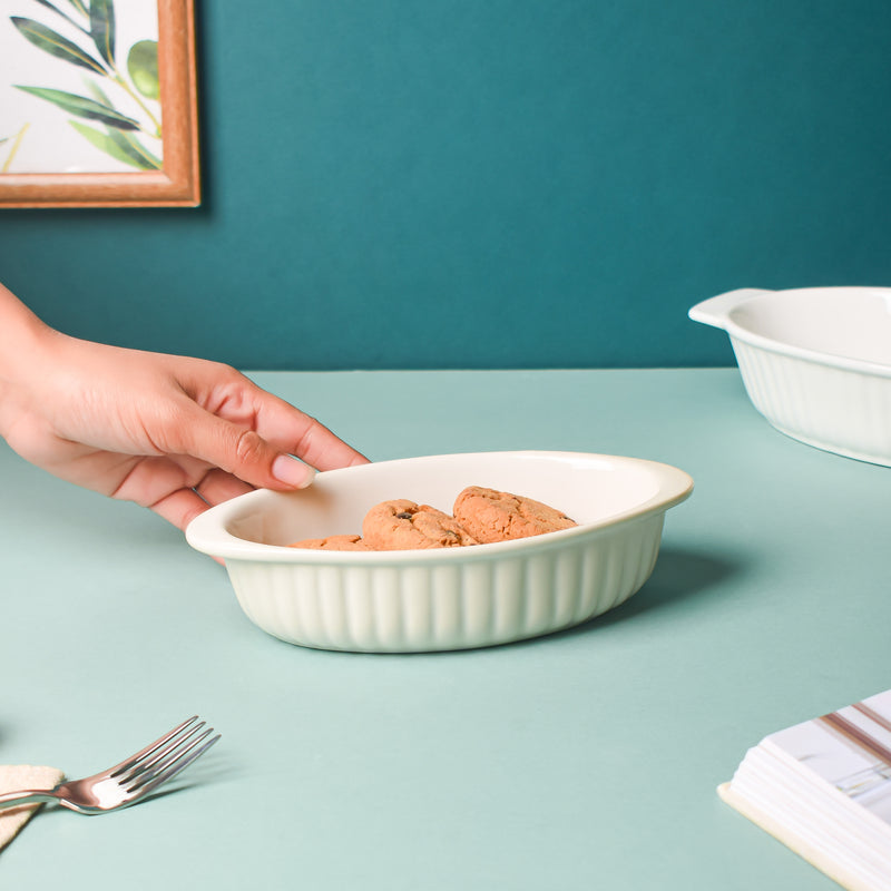 Riona Ribbed Ceramic Baking Dish White 7 Inch - Baking Dish