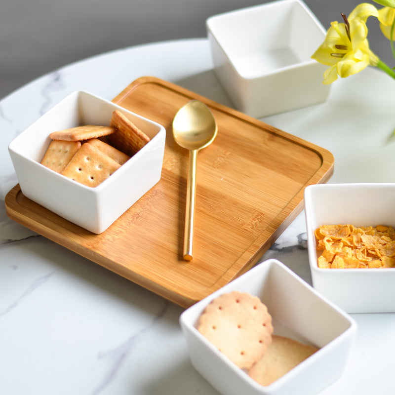 Bowl Set With Tray - Bowls, serving bowls, snack serving bowls, section bowls, fancy serving bowls, small serving bowls | Bowls for dining table & home decor