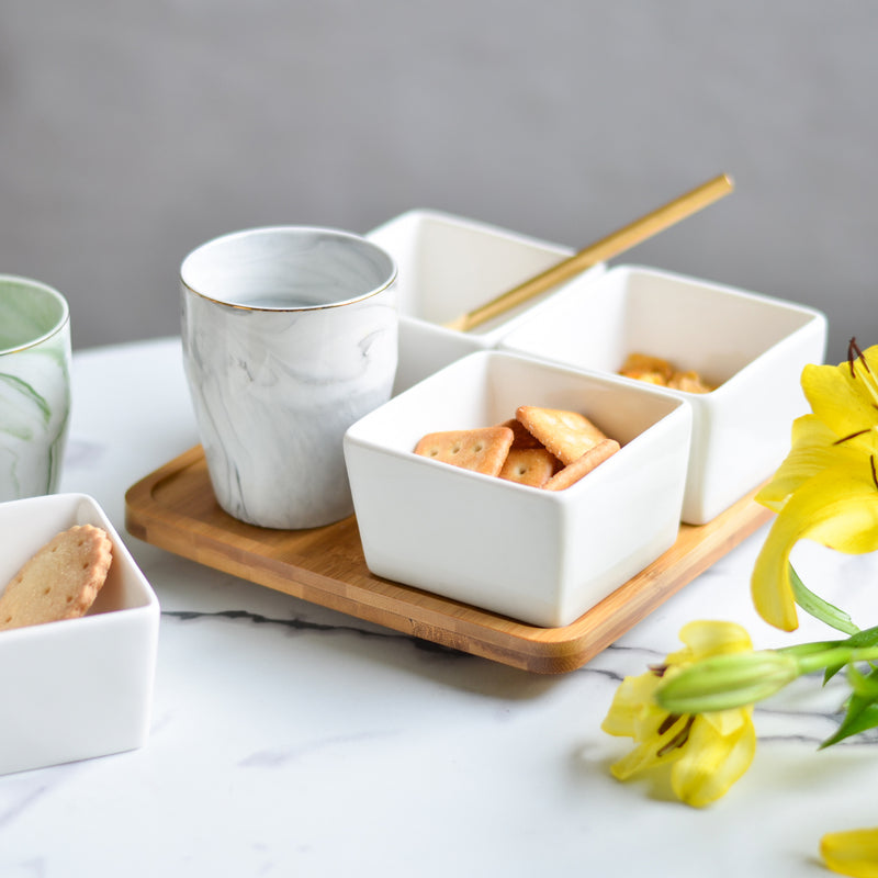 Bowl Set With Tray - Bowls, serving bowls, snack serving bowls, section bowls, fancy serving bowls, small serving bowls | Bowls for dining table & home decor