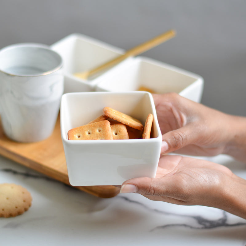 Bowl Set With Tray - Bowls, serving bowls, snack serving bowls, section bowls, fancy serving bowls, small serving bowls | Bowls for dining table & home decor