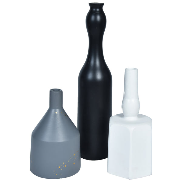 MODERN Vase set of 3 - White, Black & Grey - Flower vase for home decor, office and gifting | Home decoration items