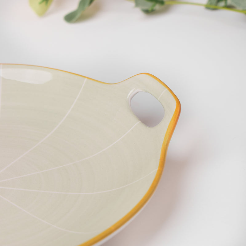 Willow Light Grey Round Plate With Handle 9.5 inch - Ceramic platter, serving platter, fruit platter | Plates for dining table & home decor