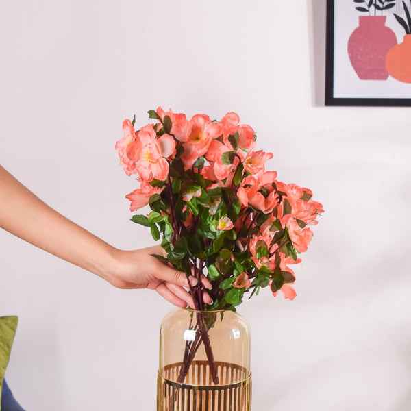 Artificial Camellia Flower Bouquet Peach Set Of 2 - Artificial flower | Home decor item | Room decoration item