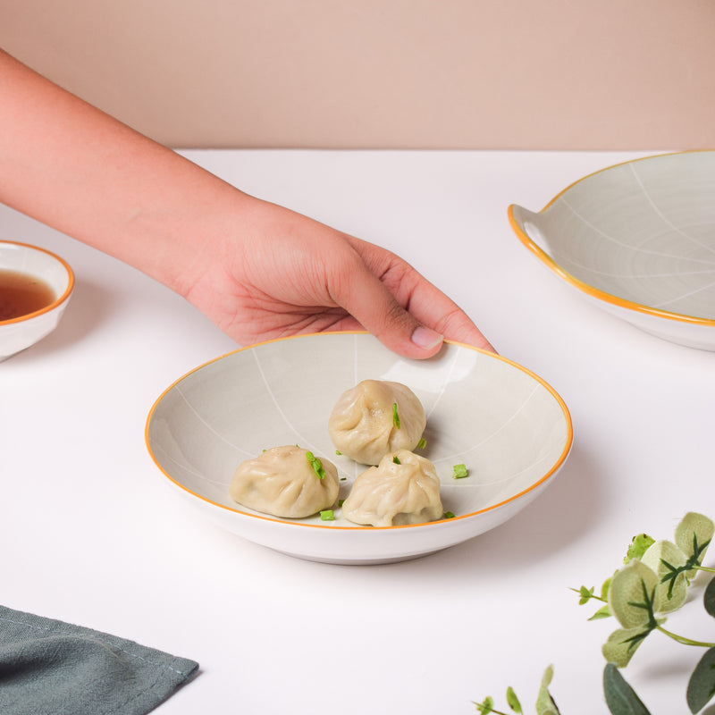 Willow Light Grey Ceramic Snack Plate 7 inch - Serving plate, pasta plate, lunch plate, deep plate | Plates for dining table & home decor