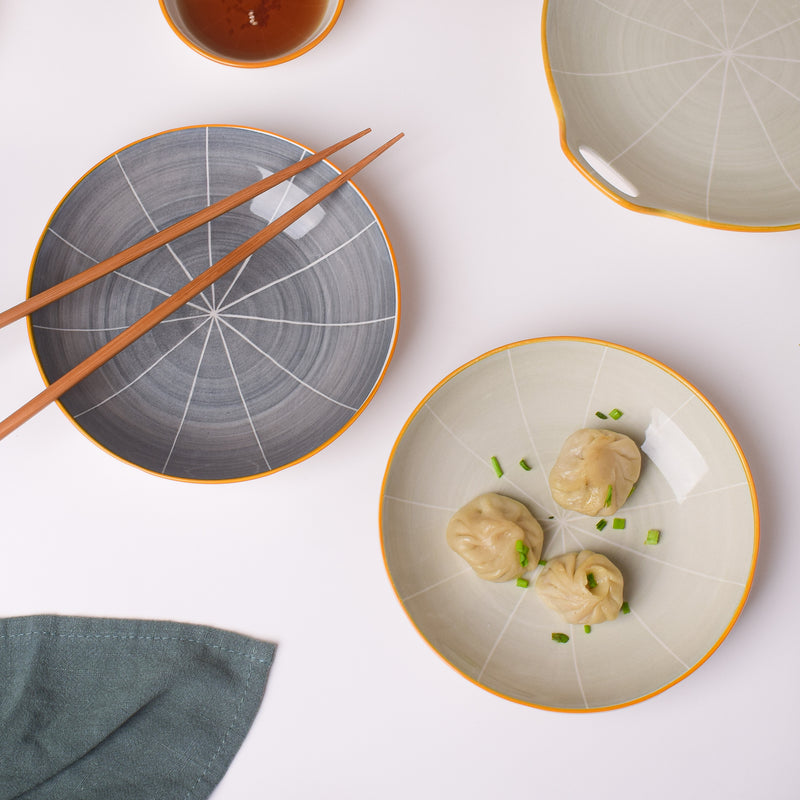 Willow Light Grey Ceramic Snack Plate 7 inch - Serving plate, pasta plate, lunch plate, deep plate | Plates for dining table & home decor