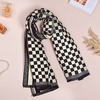 Chequered Designer Black & White Scarf