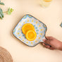 Mandala Yellow Diamonds Square Snack Plate With Handle - Ceramic platter, serving platter, fruit platter | Plates for dining table & home decor