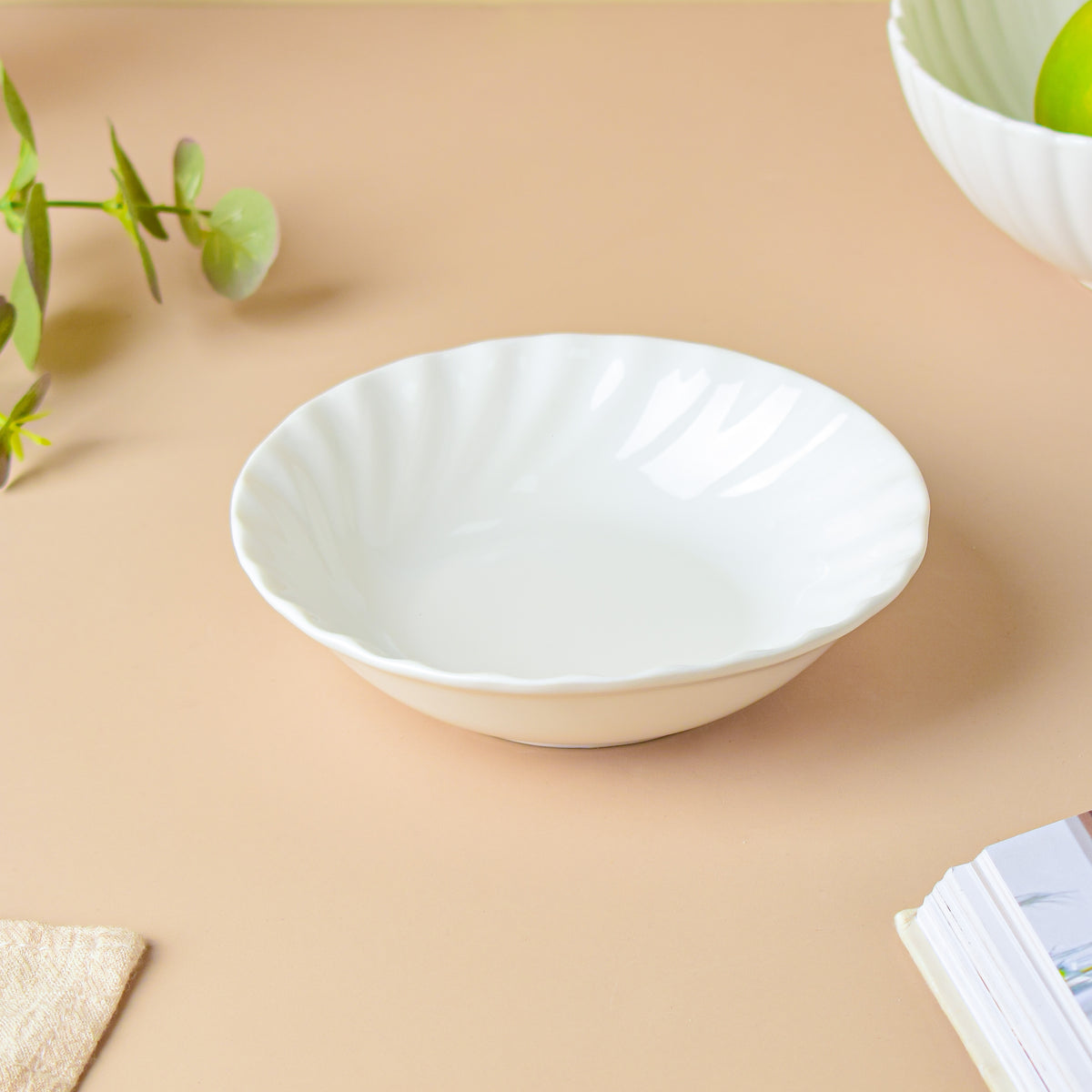 Riona Textured Ceramic Serving Bowl White 7 Inch