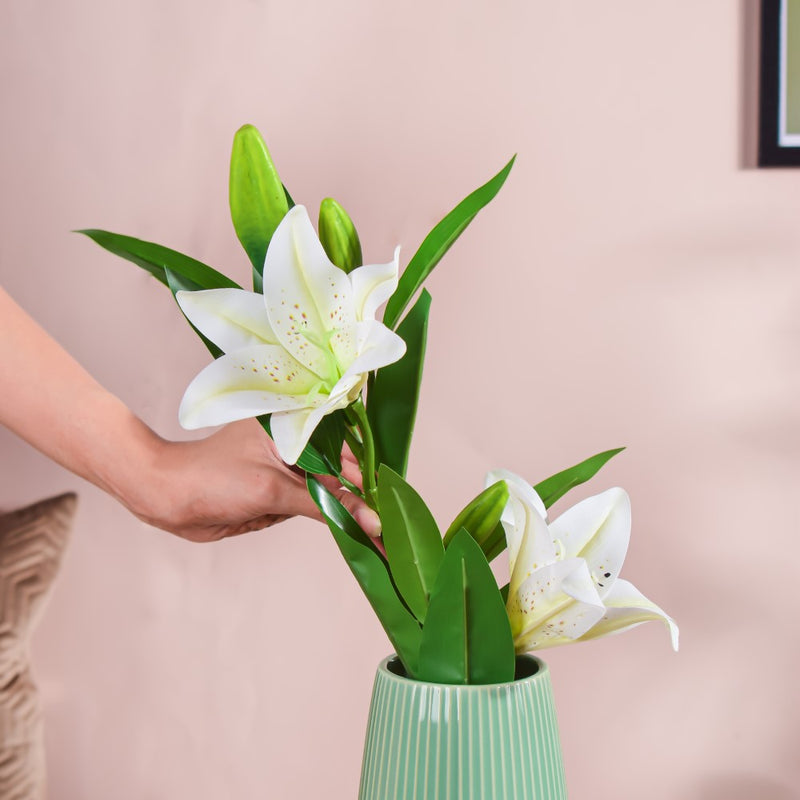 Artificial Lily Stem White Set Of 2 - Artificial flower | Home decor item | Room decoration item