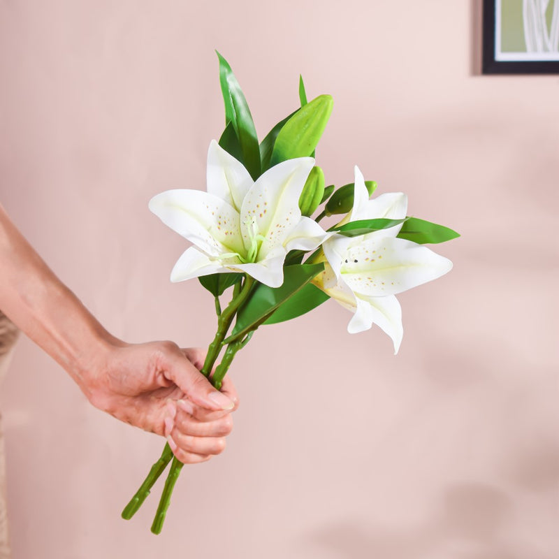Artificial Lily Stem White Set Of 2 - Artificial flower | Home decor item | Room decoration item