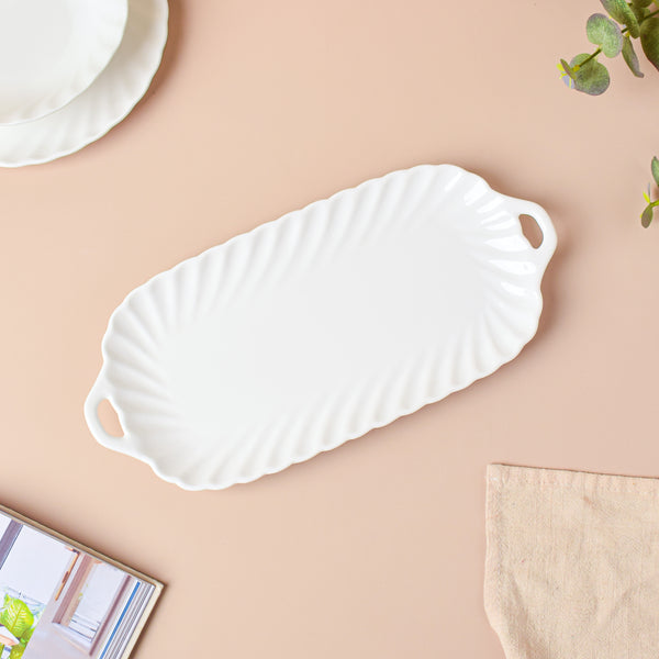 Riona Baking Tray With Handle White 10 Inch - Ceramic platter, serving platter, fruit platter | Plates for dining table & home decor