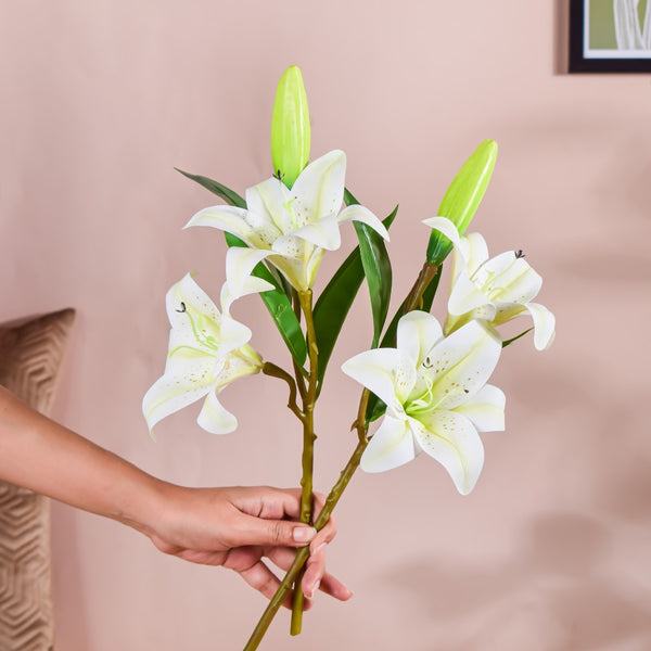 Decorative Lily Branch White Set Of 2 - Artificial flower | Home decor item | Room decoration item