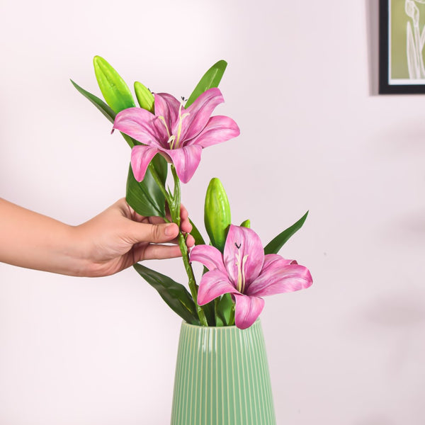 Artificial Single Lily Stem Dark Pink Set Of 2