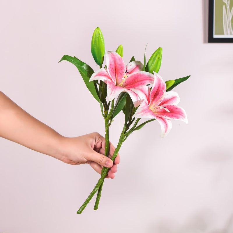 Artificial Lily Stem Pink Set Of 2 - Artificial flower | Home decor item | Room decoration item