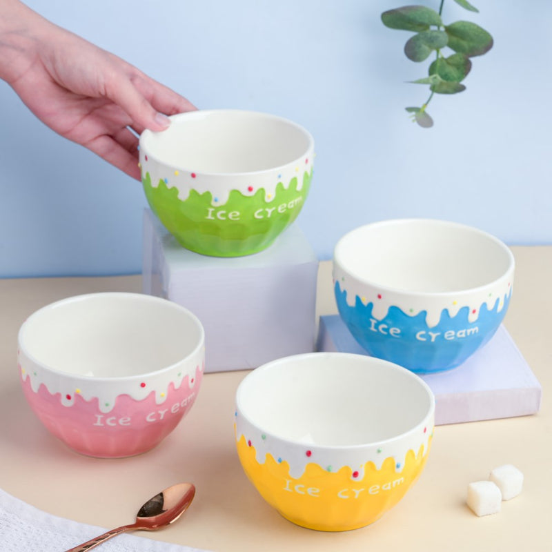 Blue Strawberry Ice Cream Bowl 400 ml - Bowl, soup bowl, ceramic bowl, snack bowls, curry bowl, popcorn bowls | Bowls for dining table & home decor