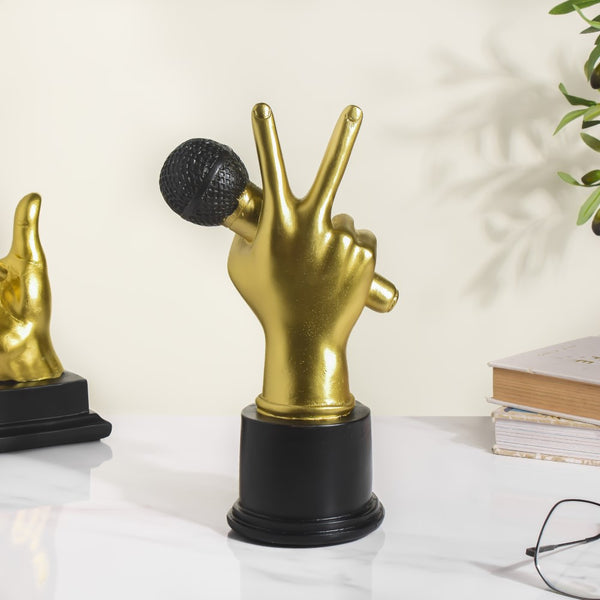 Hand And Mic Decor Showpiece Gold 9 Inch - Showpiece | Home decor item | Room decoration item
