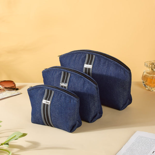 Denim Vanity Bag Set Of 3