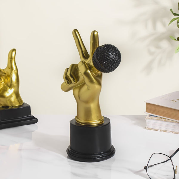 Hand And Mic Decor Showpiece Gold 9 Inch - Showpiece | Home decor item | Room decoration item