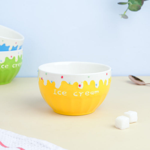 Yellow Strawberry Ice Cream Bowl 400 ml - Bowl,ceramic bowl, snack bowls, curry bowl, popcorn bowls | Bowls for dining table & home decor