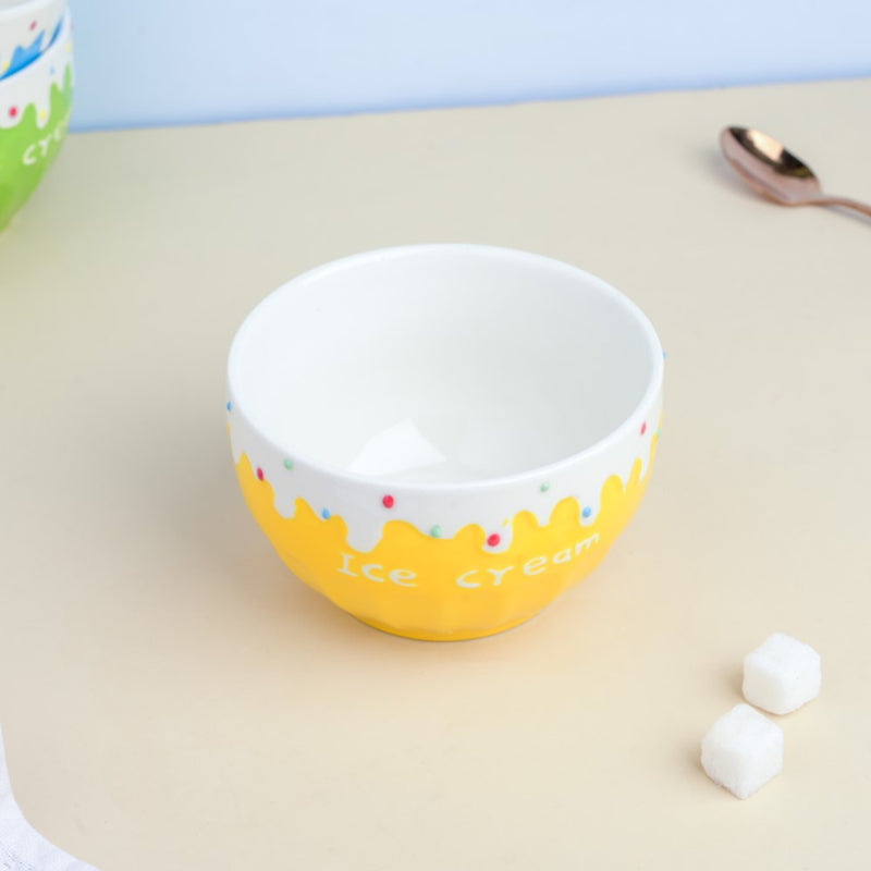 Yellow Strawberry Ice Cream Bowl 400 ml - Bowl,ceramic bowl, snack bowls, curry bowl, popcorn bowls | Bowls for dining table & home decor