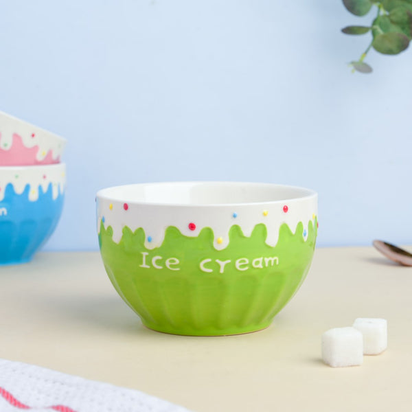 Green Strawberry Ice Cream Bowl 400 ml - Bowl,ceramic bowl, snack bowls, curry bowl, popcorn bowls | Bowls for dining table & home decor