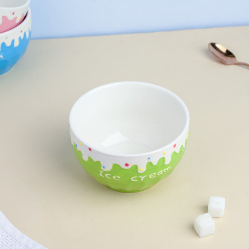 Green Strawberry Ice Cream Bowl 400 ml - Bowl,ceramic bowl, snack bowls, curry bowl, popcorn bowls | Bowls for dining table & home decor