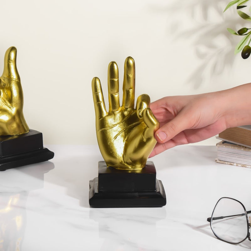 Perfect Hand Gesture Decor Showpiece Gold 7 Inch - Showpiece | Home decor item | Room decoration item