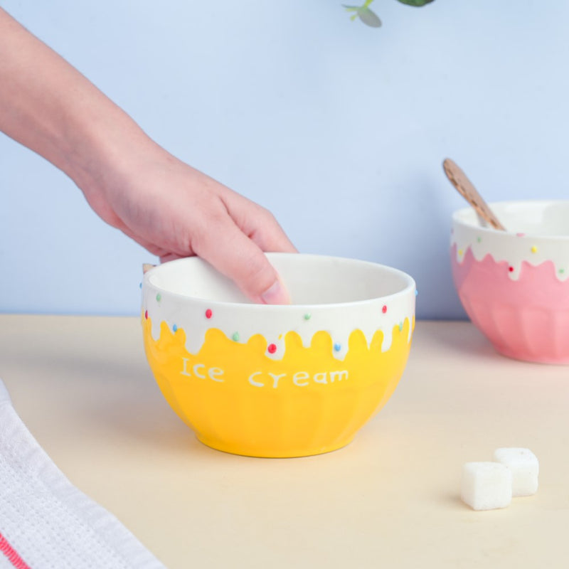 Yellow Strawberry Ice Cream Bowl 400 ml - Bowl,ceramic bowl, snack bowls, curry bowl, popcorn bowls | Bowls for dining table & home decor