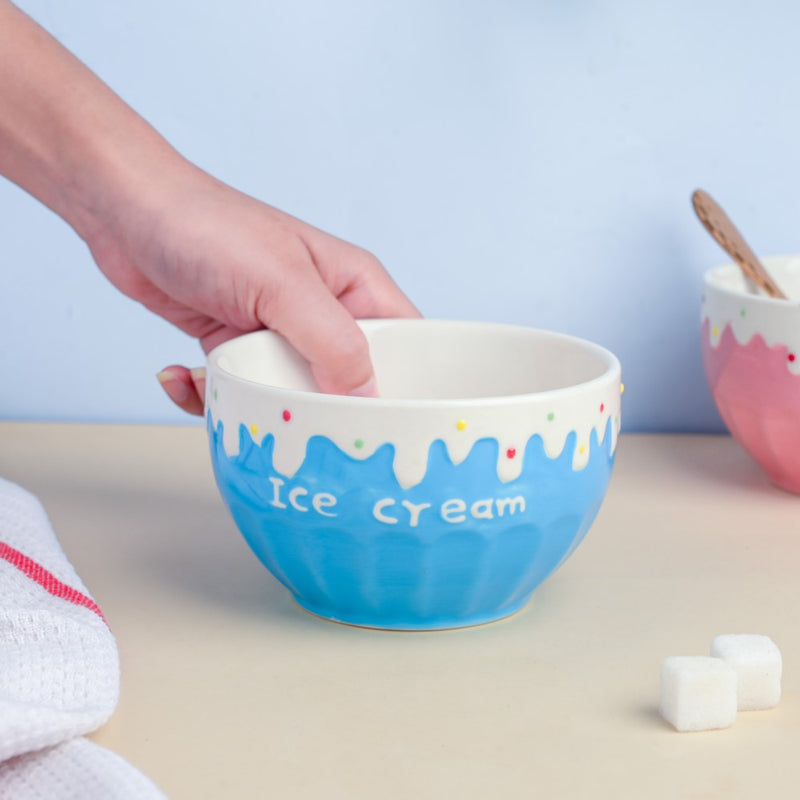 Blue Strawberry Ice Cream Bowl 400 ml - Bowl, soup bowl, ceramic bowl, snack bowls, curry bowl, popcorn bowls | Bowls for dining table & home decor