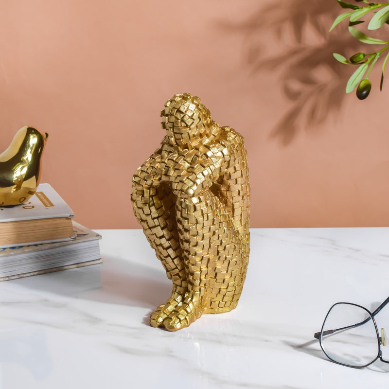 Thinking Man Textured Showpiece Gold 7.5 Inch - Showpiece | Home decor item | Room decoration item