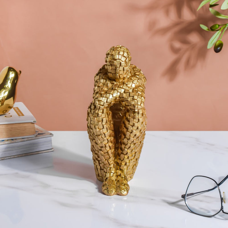 Thinking Man Textured Showpiece Gold 7.5 Inch - Showpiece | Home decor item | Room decoration item
