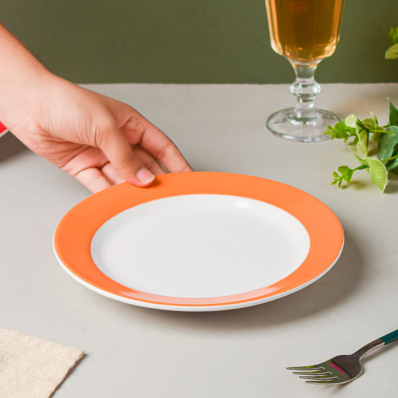 Riona Ceramic Snack Plate White Orange - Serving plate, snack plate, dessert plate | Plates for dining & home decor