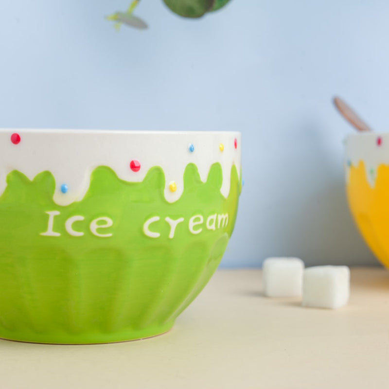 Green Strawberry Ice Cream Bowl 400 ml - Bowl,ceramic bowl, snack bowls, curry bowl, popcorn bowls | Bowls for dining table & home decor