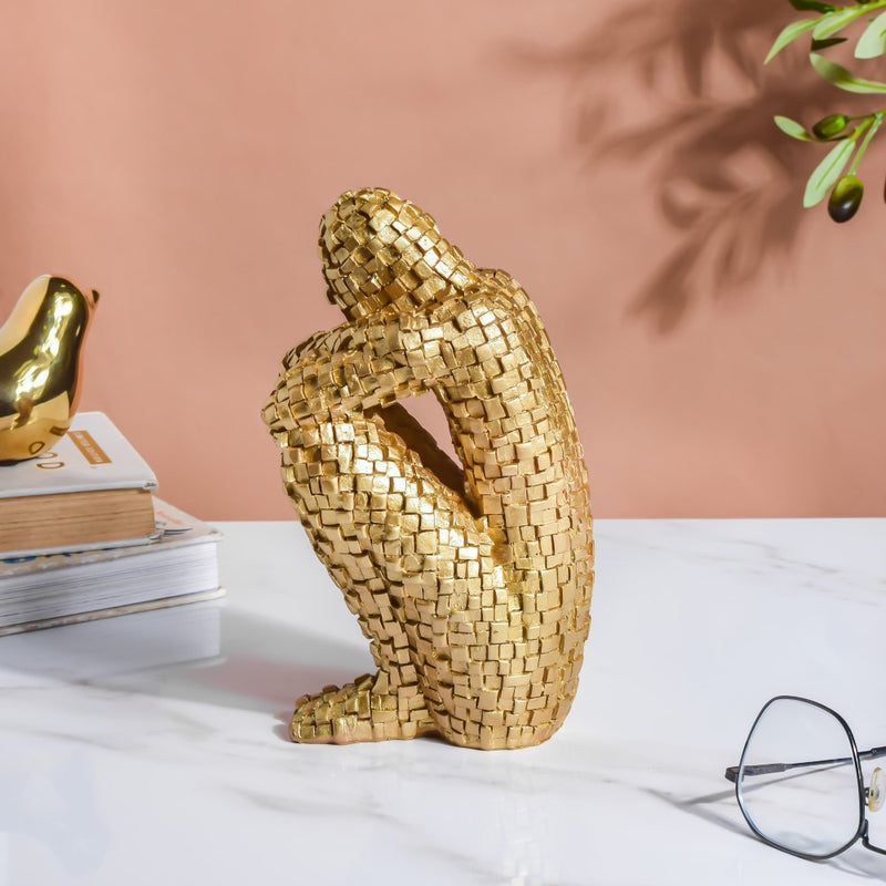 Thinking Man Textured Showpiece Gold 7.5 Inch - Showpiece | Home decor item | Room decoration item