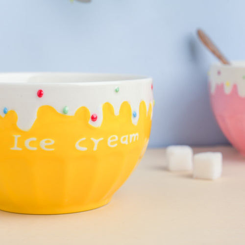 Yellow Strawberry Ice Cream Bowl 400 ml - Bowl,ceramic bowl, snack bowls, curry bowl, popcorn bowls | Bowls for dining table & home decor