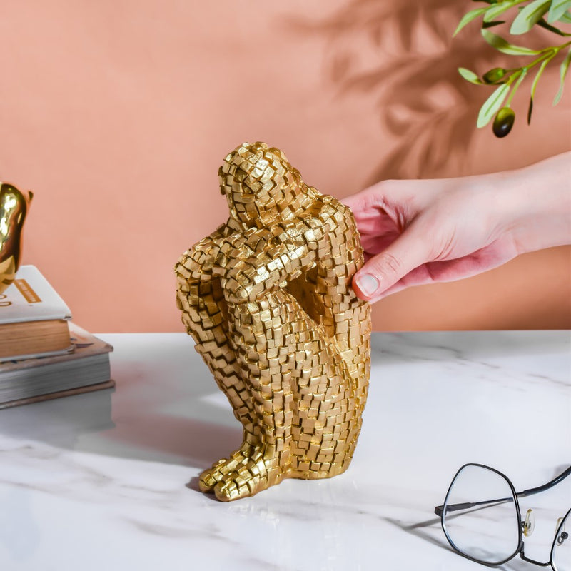 Thinking Man Textured Showpiece Gold 7.5 Inch - Showpiece | Home decor item | Room decoration item