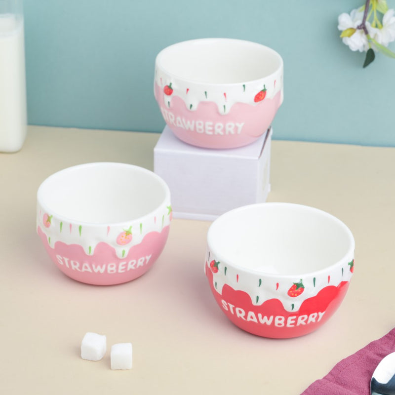 Light Pink Strawberry Side Bowl 400 ml - Bowl,ceramic bowl, snack bowls, curry bowl, popcorn bowls | Bowls for dining table & home decor
