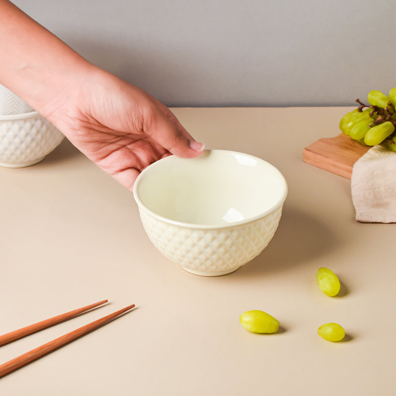 Riona Diamond Ceramic Bowl For Dessert Off White 300 ml - Bowl,ceramic bowl, snack bowls, curry bowl, popcorn bowls | Bowls for dining table & home decor