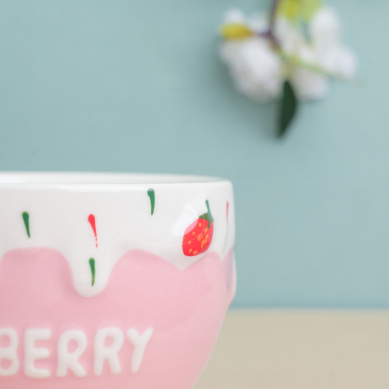 Light Pink Strawberry Side Bowl 400 ml - Bowl,ceramic bowl, snack bowls, curry bowl, popcorn bowls | Bowls for dining table & home decor