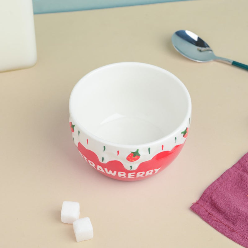 Red Strawberry Side Bowl 400 ml - Bowl,ceramic bowl, snack bowls, curry bowl, popcorn bowls | Bowls for dining table & home decor