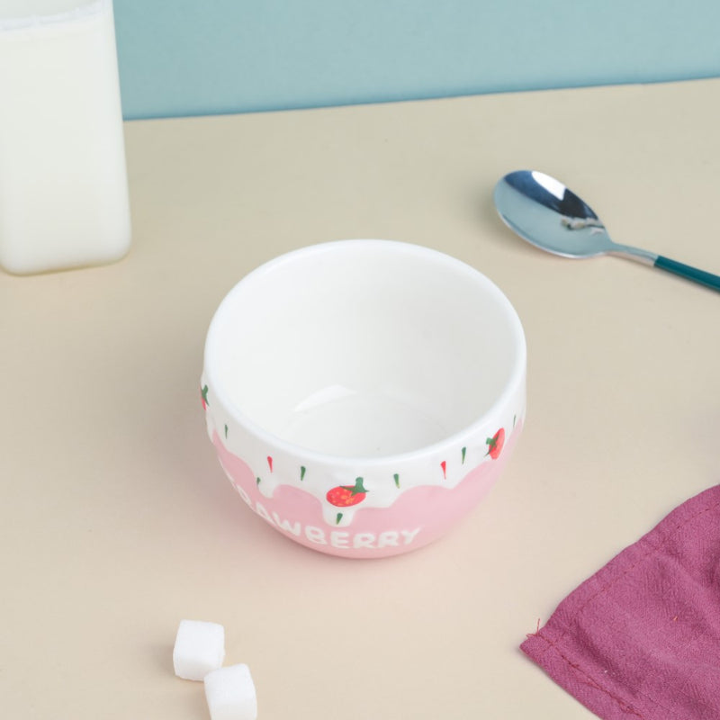 Light Pink Strawberry Side Bowl 400 ml - Bowl,ceramic bowl, snack bowls, curry bowl, popcorn bowls | Bowls for dining table & home decor