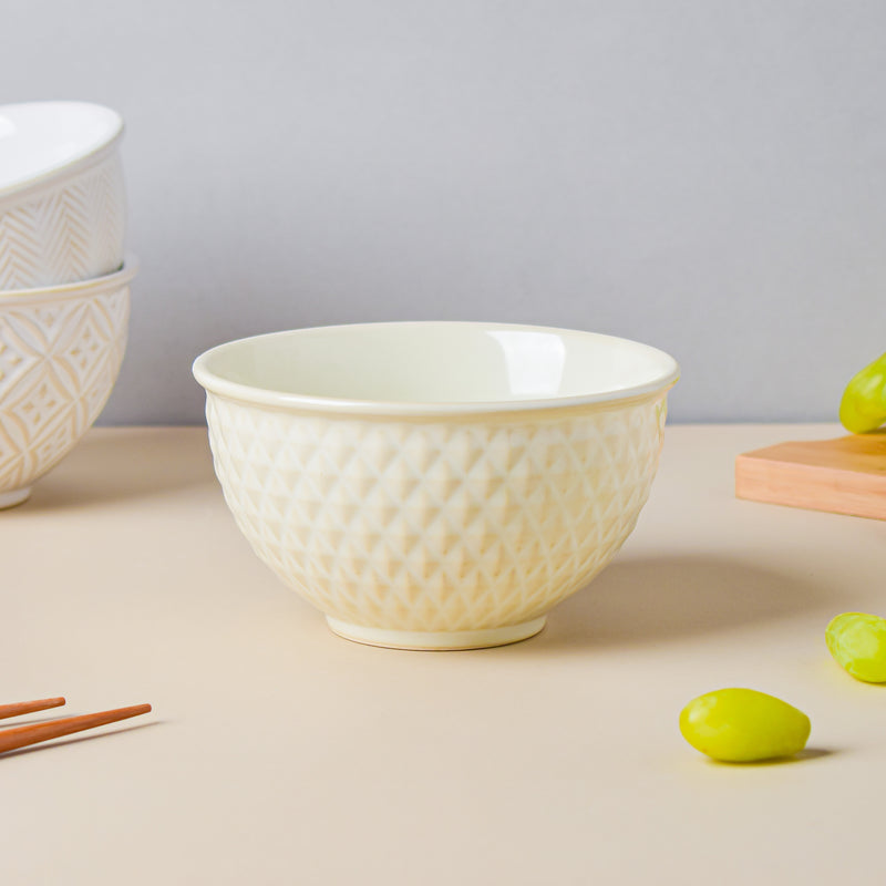 Riona Diamond Ceramic Bowl For Dessert Off White 300 ml - Bowl,ceramic bowl, snack bowls, curry bowl, popcorn bowls | Bowls for dining table & home decor