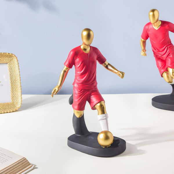 Red Jersey Kicking Footballer Decor Object 11 Inch - Showpiece | Home decor item | Room decoration item