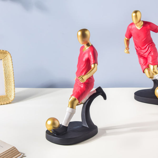 Red Jersey Kicking Footballer Decor Object 11 Inch - Showpiece | Home decor item | Room decoration item