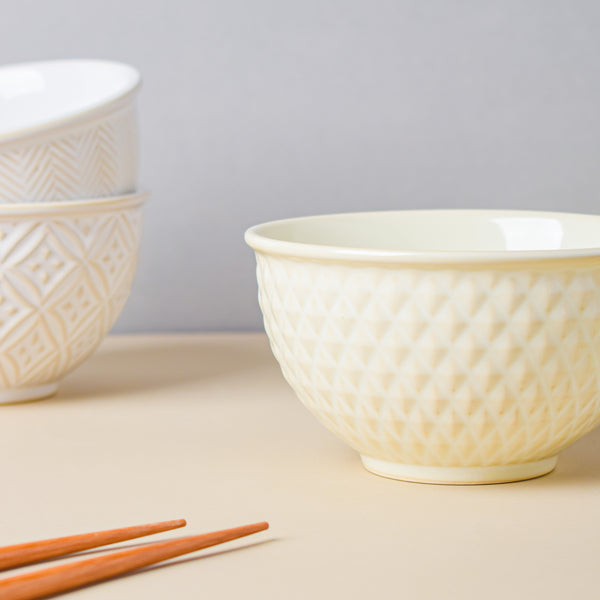 Riona Diamond Ceramic Bowl For Dessert Off White 300 ml - Bowl,ceramic bowl, snack bowls, curry bowl, popcorn bowls | Bowls for dining table & home decor