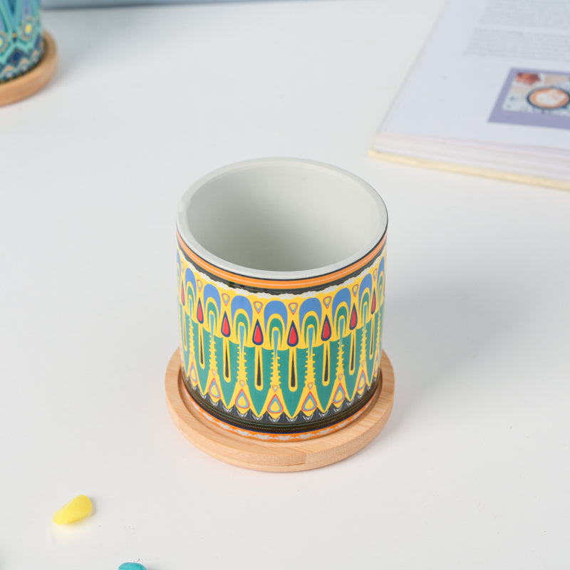 Beaming Green Ceramic Planter With Coaster - Indoor planters and flower pots | Home decor items