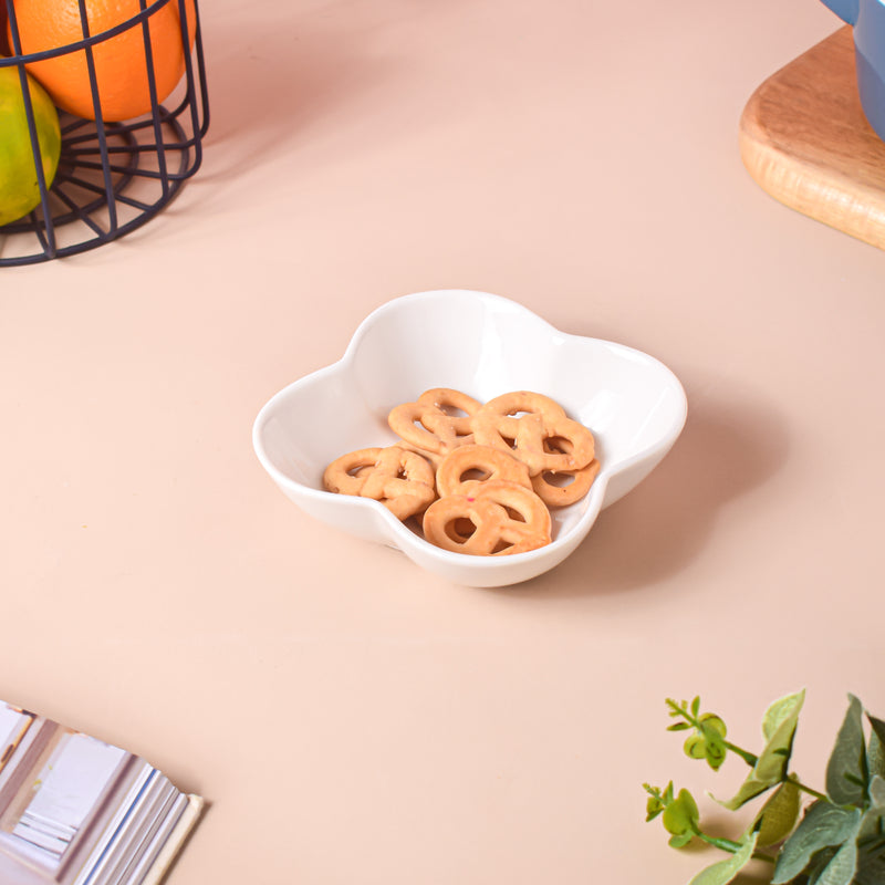 Riona Bloom Ceramic Bowl White 200 ml - Bowl,ceramic bowl, snack bowls, curry bowl, popcorn bowls | Bowls for dining table & home decor