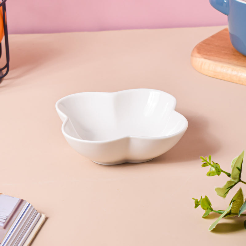 Riona Bloom Ceramic Bowl White 200 ml - Bowl,ceramic bowl, snack bowls, curry bowl, popcorn bowls | Bowls for dining table & home decor