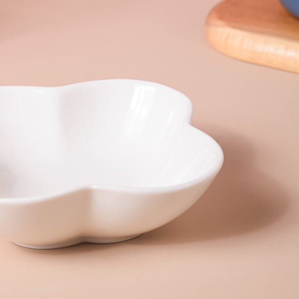 Riona Bloom Ceramic Bowl White 200 ml - Bowl,ceramic bowl, snack bowls, curry bowl, popcorn bowls | Bowls for dining table & home decor